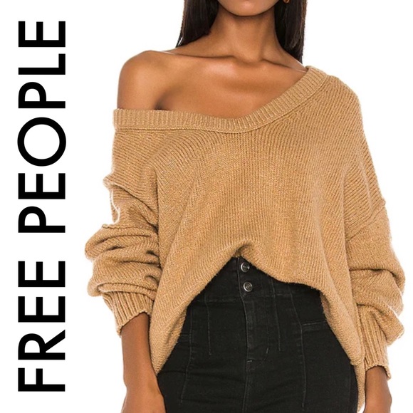 Free People Sweaters - FREE PEOPLE NWT CAMEL TAN SCOOP NECK LONG SLEEVE OVERSIZED SWEATER SIZE S